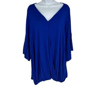 Avenue 3/4 Sleeve V-Neck Faux Wrap Bright Blue Blouse Size 22/24